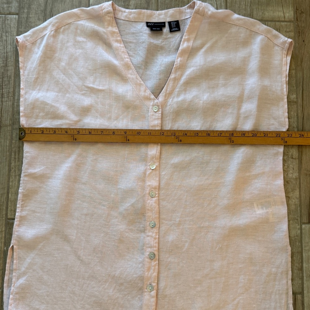 Jones New York JNY Pink 100% Linen Button Up Cap Sleeve V-Neck Blouse Top Size M - Picture 8 of 12
